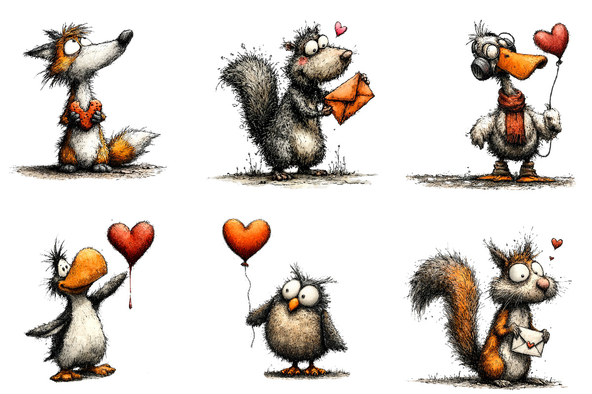 Valentines Whimsical Animals Clipart, an Illustration by CreationArt (Photo 4 of 6)