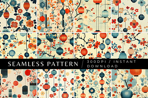 12 Midcentury Tokyo Seamless Pattern, a Pattern Graphic by Inknfolly