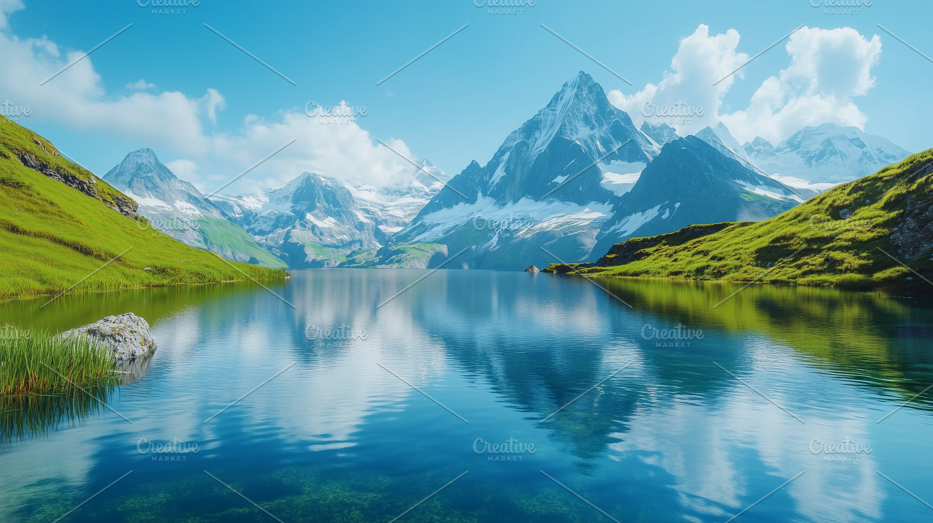 Pristine alpine lake reflects the, a Photo by MistyDay