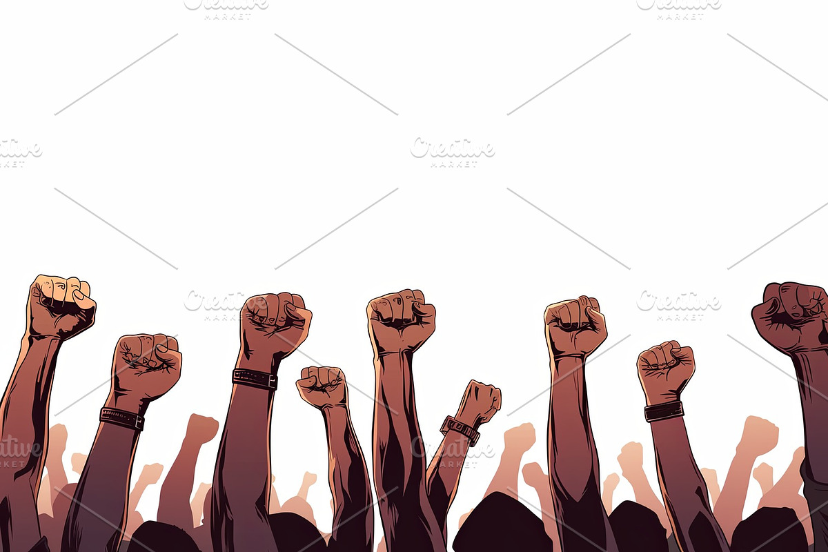 Illustration of raised fists symbolizing unity and protest for social justice, an Illustration by AS photostudio