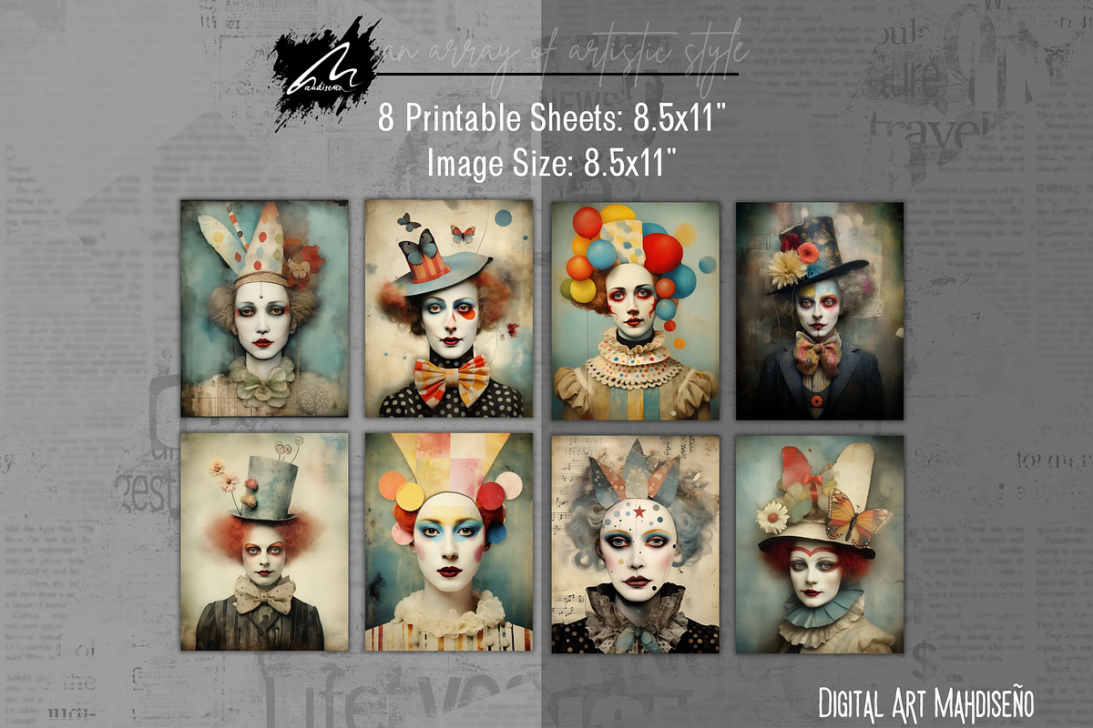 Whimsical Clown Junk Journal Pages, a Person Illustration by Digital Art Mahdiseño (Photo 3 of 10)