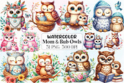 Cute Mom & Bub Owls Clipart, an Illustration by CraftArtStudio (Thumbnail 1 of 6)