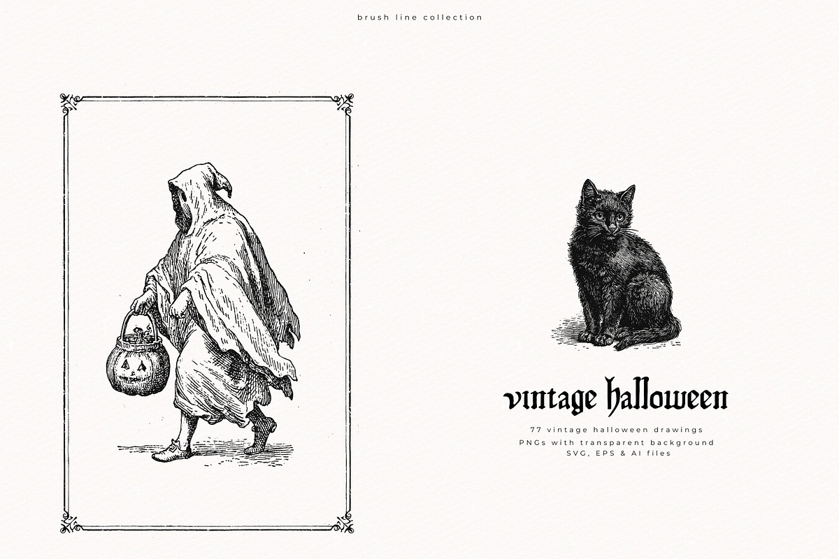 Vintage Halloween Drawings, a Seasonal Illustration by PeDe Designs (Photo 6 of 12)
