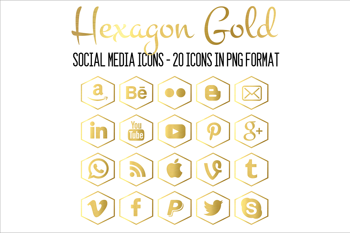 Hexagon Gold-Social Media Icons, an Icon by pixelonix