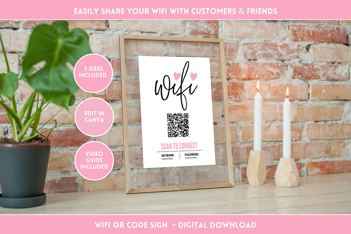 Pink & Black WiFi QR Code Sign, a Flyer Template by SunshineStudioBoutique (Photo 10 of 10)