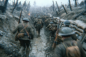 Soldiers Running Through Trench Worl, a Photo by Pixeness Studio