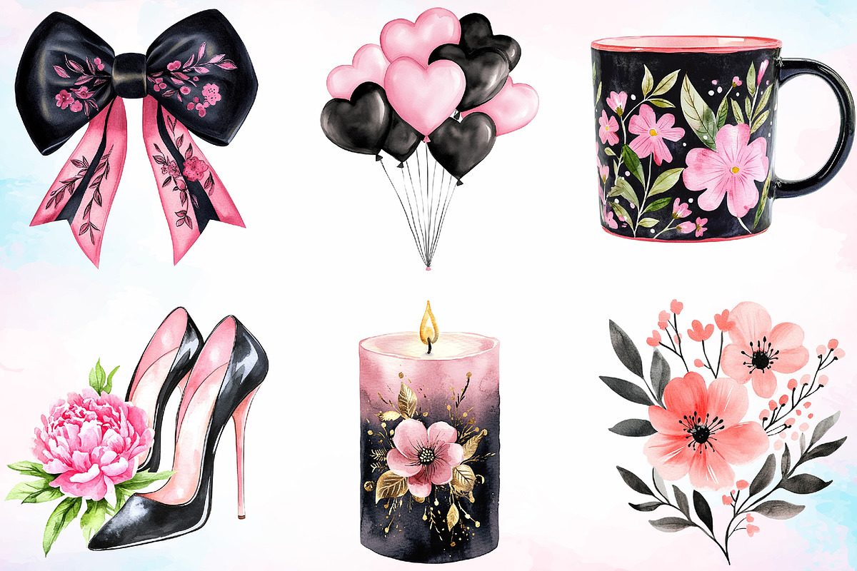 Black and Pink Mother's Day Clipart, a Seasonal Illustration by Canvas Craft (Photo 3 of 4)