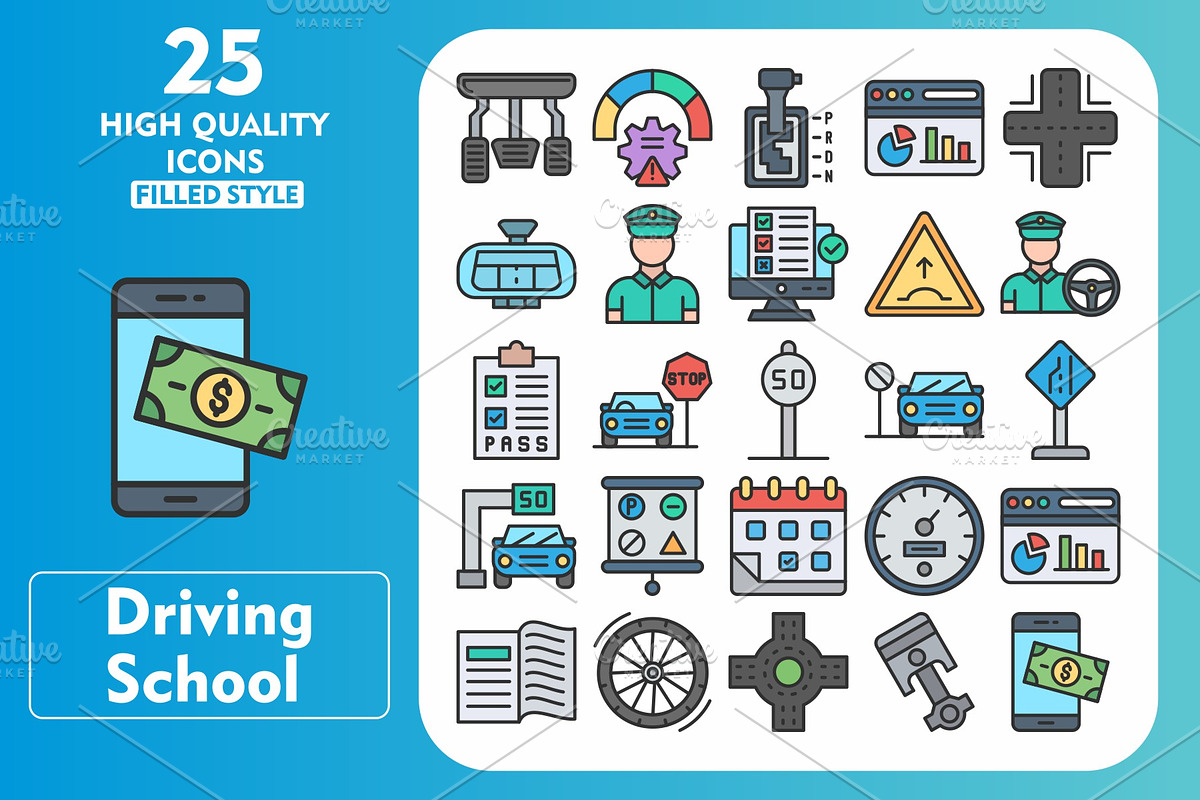 25 Driving School Line Filled Icons, an Icon by Pexelpy