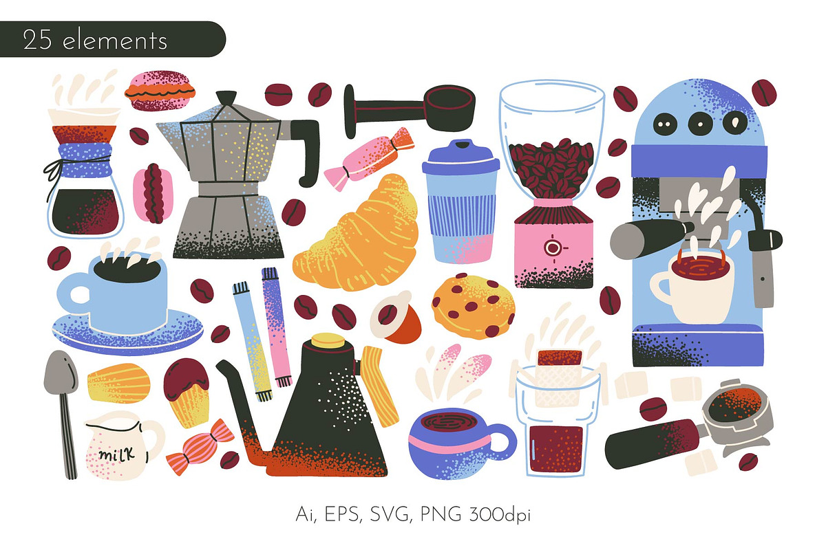 BOLD COFFEE: clipart, stickers, a Food Illustration by Elliko shop (Photo 4 of 9)