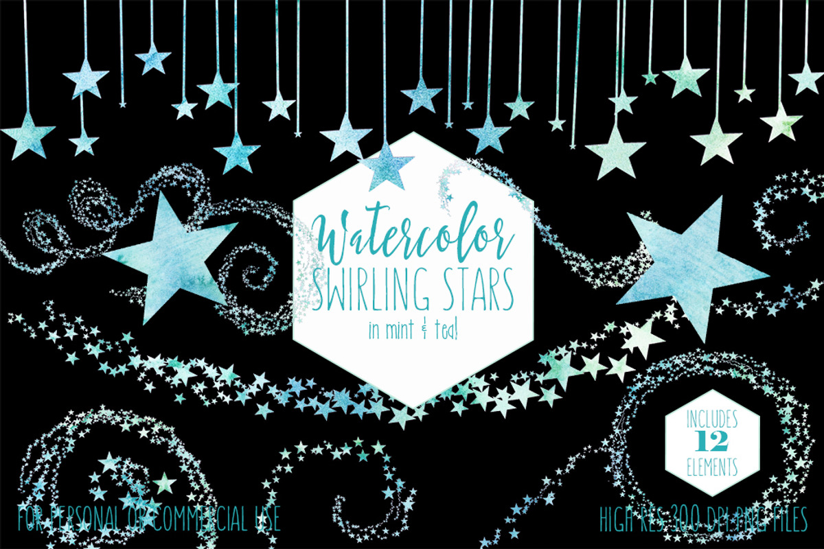 Teal & Mint Watercolor Star Clipart, an Illustration by ClipartBrat Graphics (Photo 2 of 5)