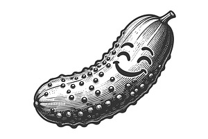 Happy Cartoon Pickle in Vintage, a Food Illustration by AlexArt