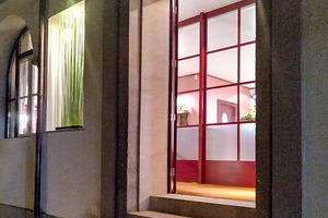 Perspective view of elegant building with lights on, pedras salg, an Architecture Photo by DanFLCreativo