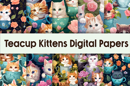 Teacup Kittens Digital Papers, a Background Graphic by AdriOP