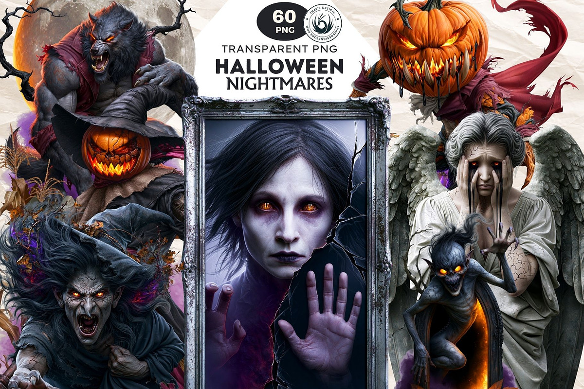 Halloween Nightmares Cliparts, a Seasonal Illustration by ThatsDesignArt (Photo 1 of 15)
