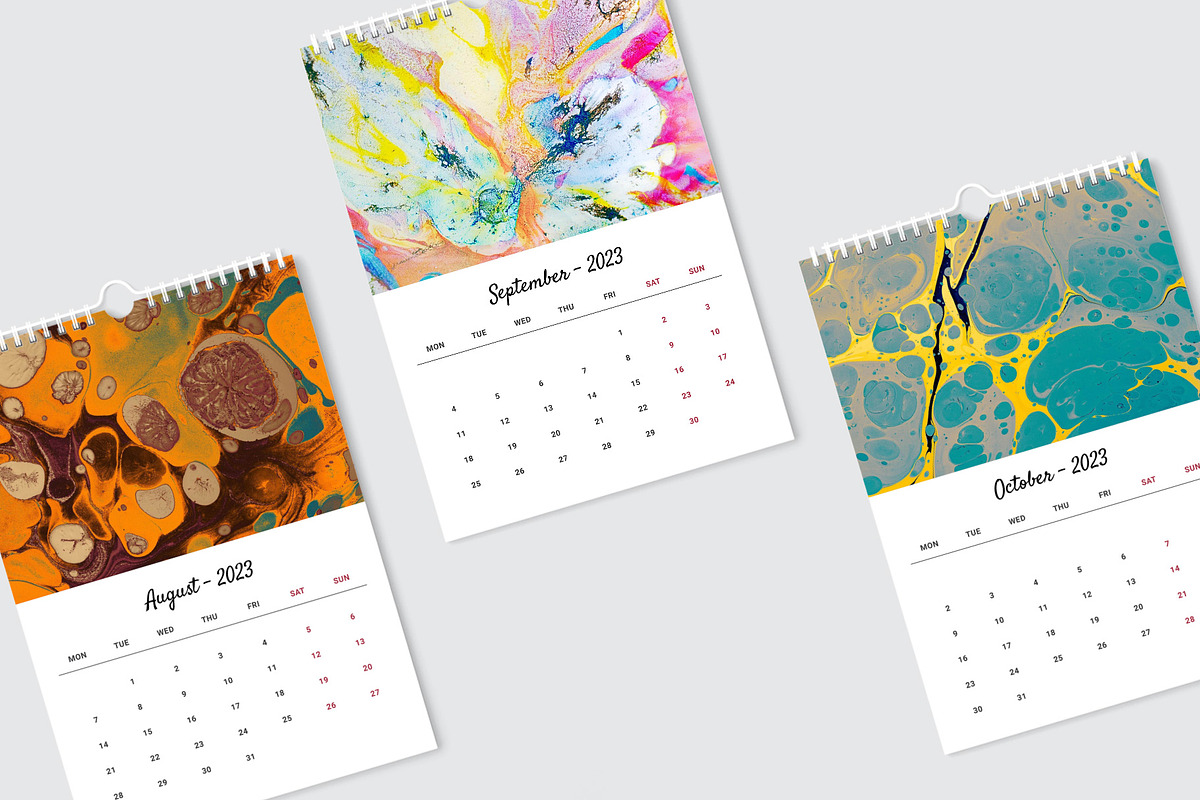 Marbling Art Calendar 2023 InDesign, a Stationery Template by Graphic Fabrica (Photo 6 of 9)