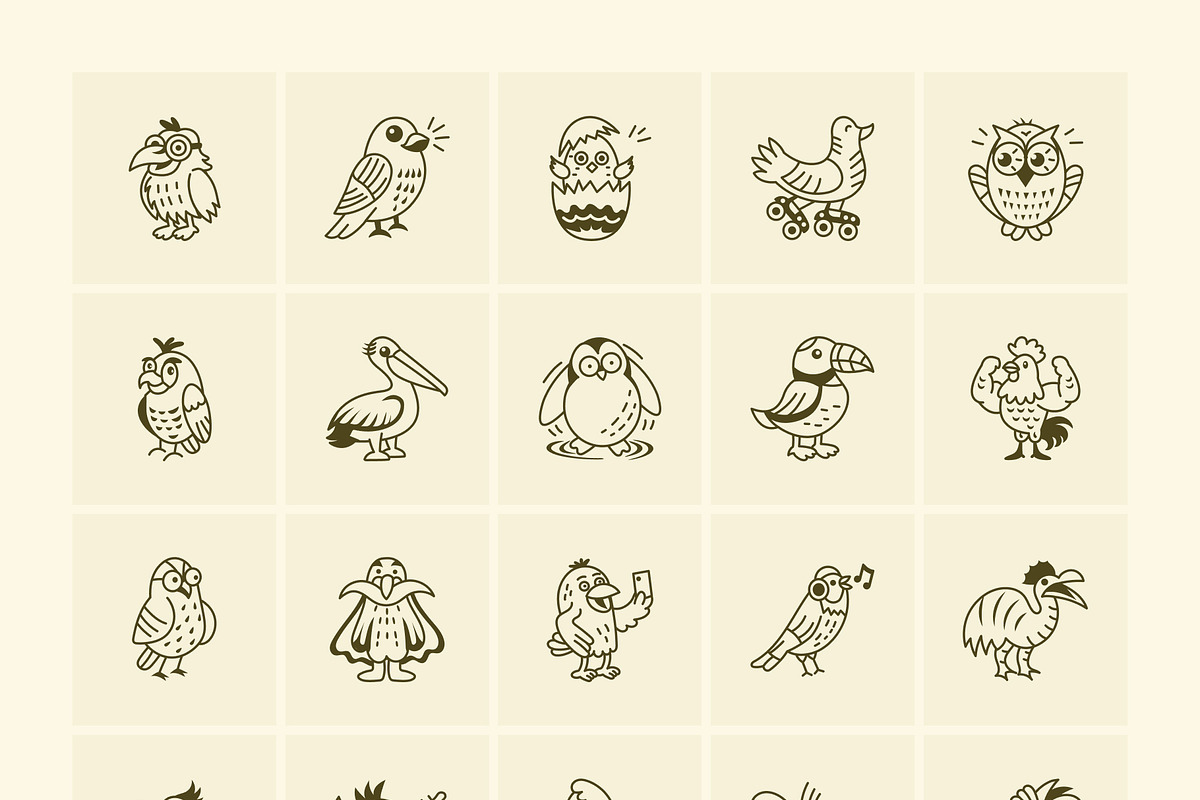Bird Doodle Art Set, an Outline Icon by Vectors Market (Photo 7 of 8)