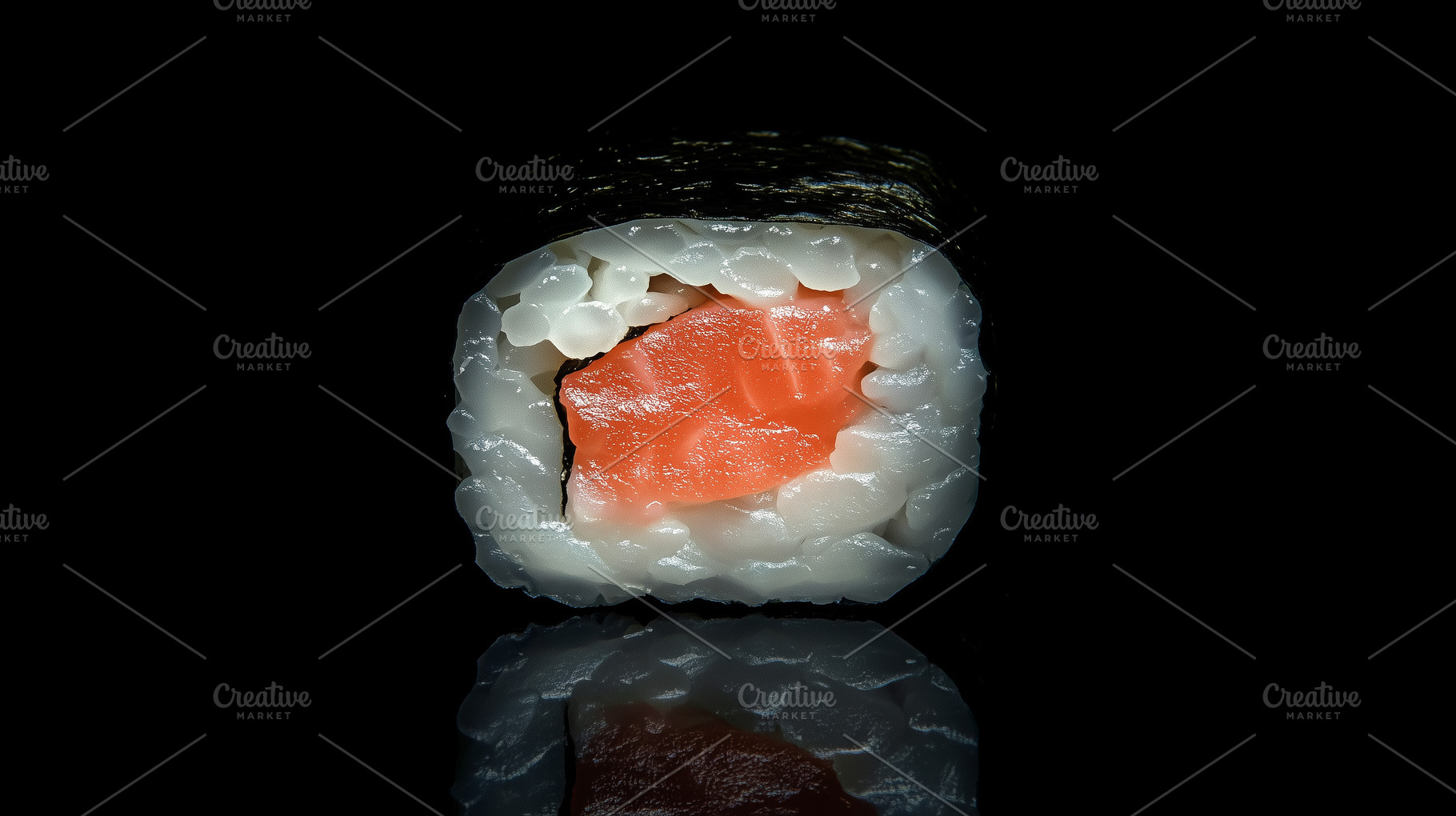 Salmon maki sushi roll with fresh, a Food & Drink Photo by MistyDay