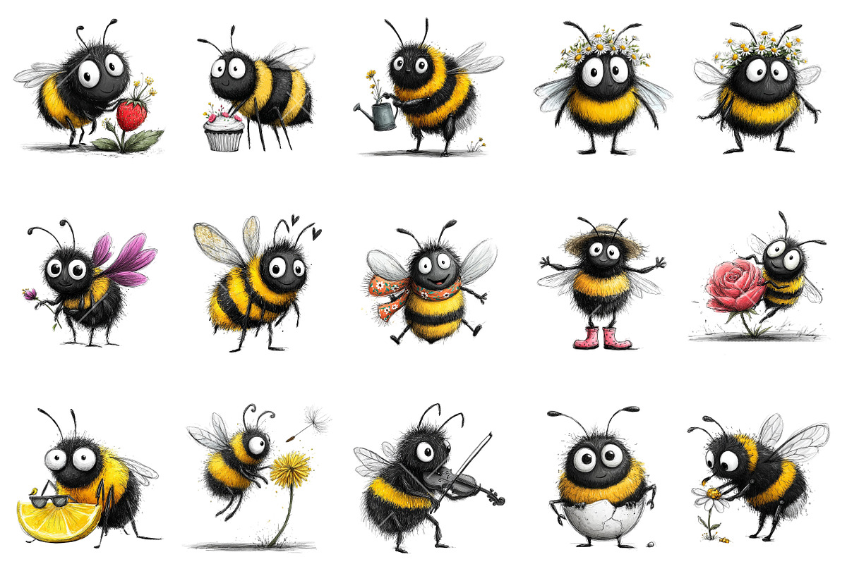 Whimsical Spring Bee Clipart, an Illustration by OK Design (Photo 3 of 6)