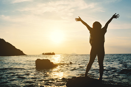 Silhouette of women relaxing featuring woman, silhouette, and sunset, a Person Photo by sawitree