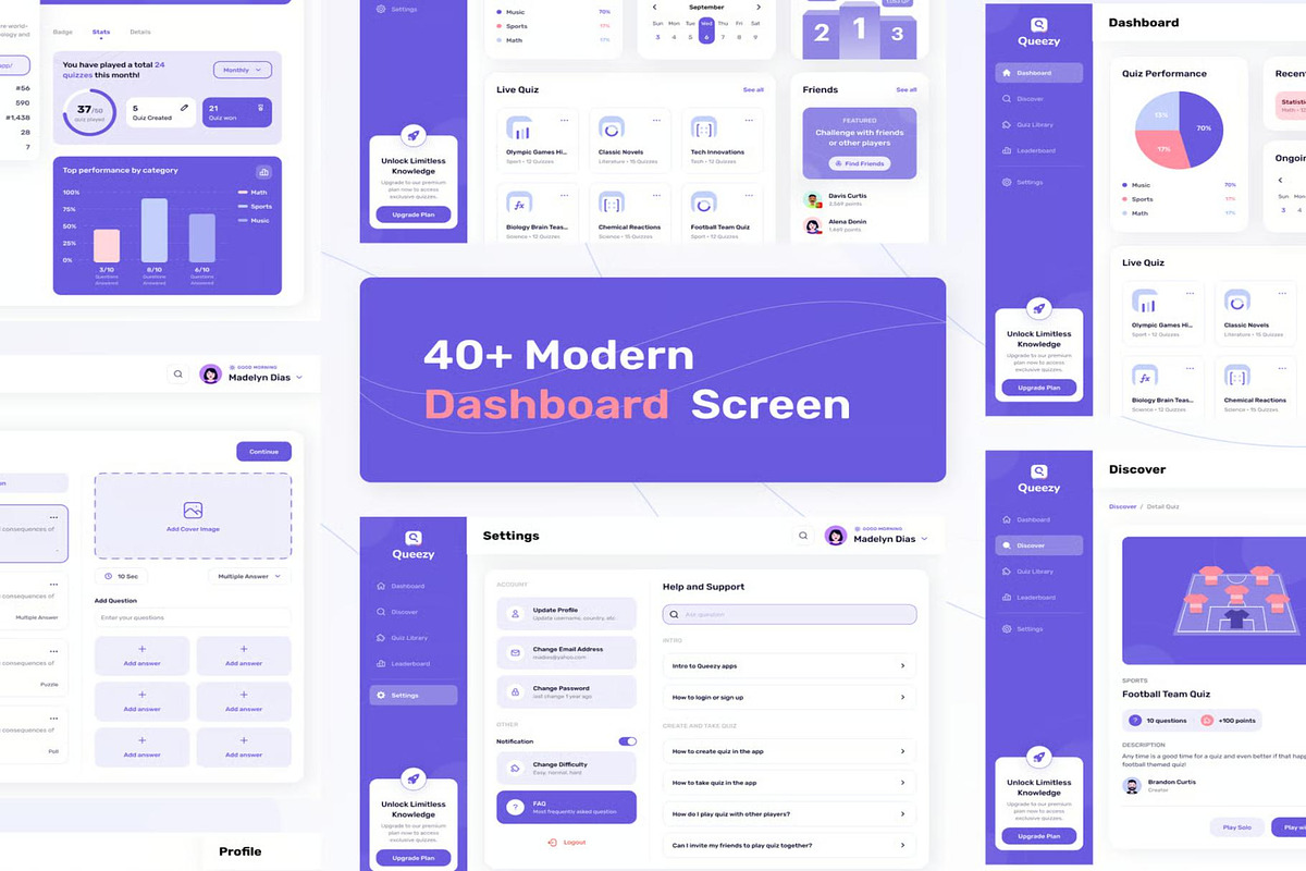 Queezy Dashboard Quiz Dashboard UI, an UI Kit Template by Creative Perspective (Photo 7 of 8)