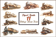 Vintage Steam Train Watercolor Clipa, an Illustration by hafijul (Thumbnail 1 of 12)