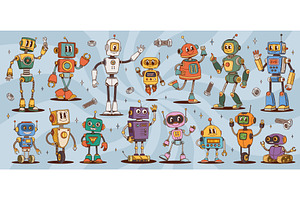 Groovy robot and droids, a Technology Illustration by Buch&Bee