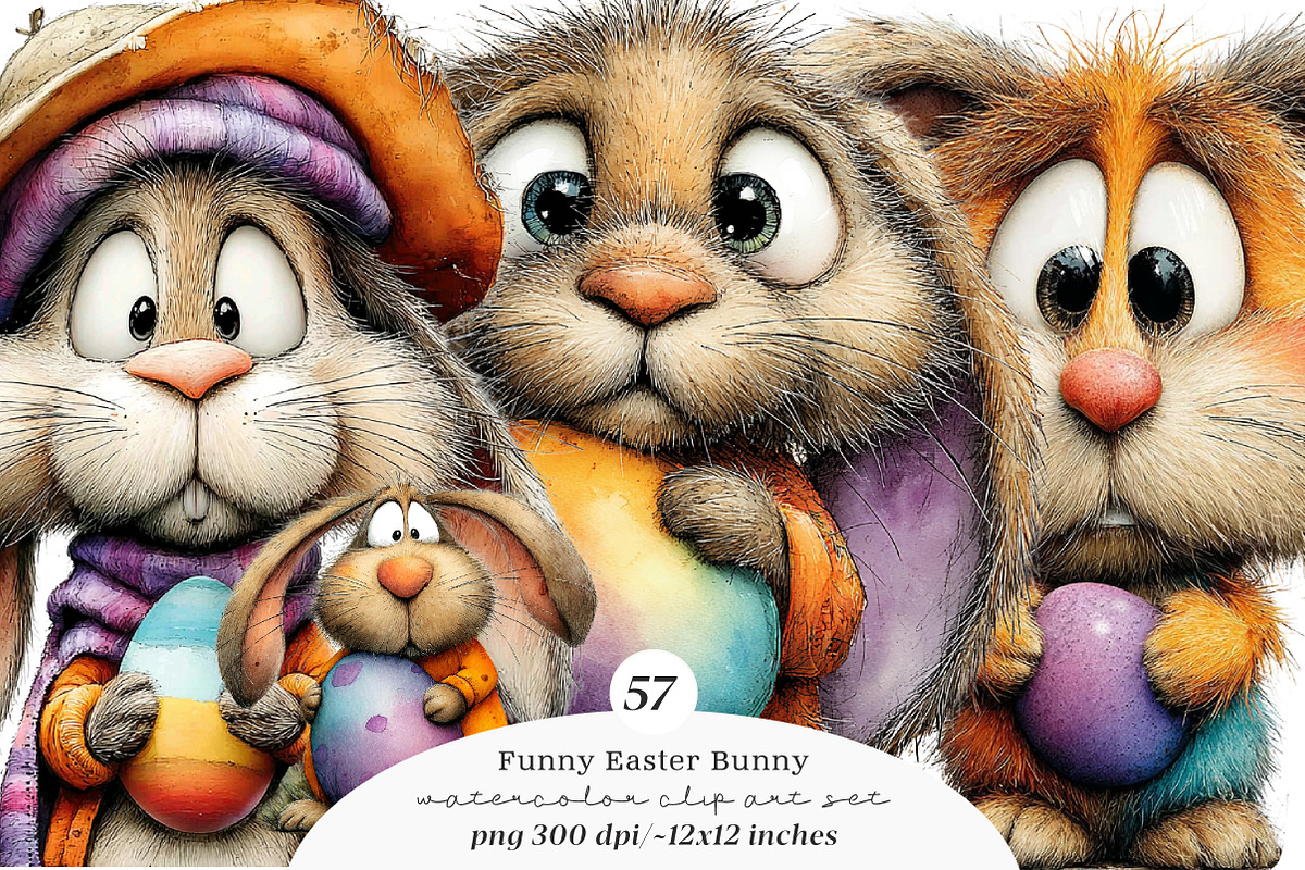 Funny easter bunny clipart, an Illustration by SinaCreation (Photo 1 of 11)