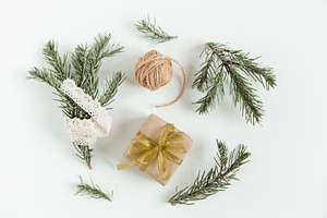 Christmas flat lay with fir pine, a Holiday Photo by Kolomiyets Viktoriya