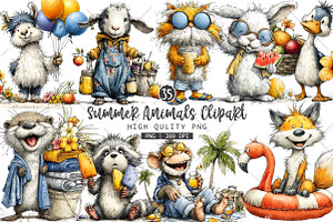 Summer Animals PNG Clipart, a Seasonal Illustration by OK Design