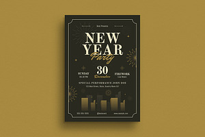 Black Modern New Year Party Flyer, a Flyer Template by VectorVactory