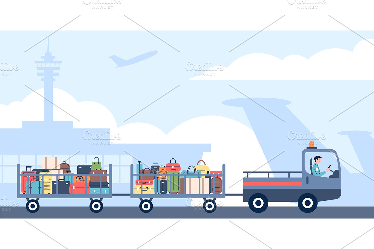 Carrying luggage with truck. Airport, a Transportation Illustration by LadadikArt