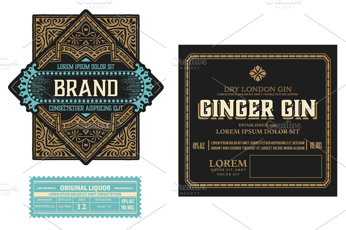 Full Liquor Label Design with Front, a Card Template by OneVectorStock