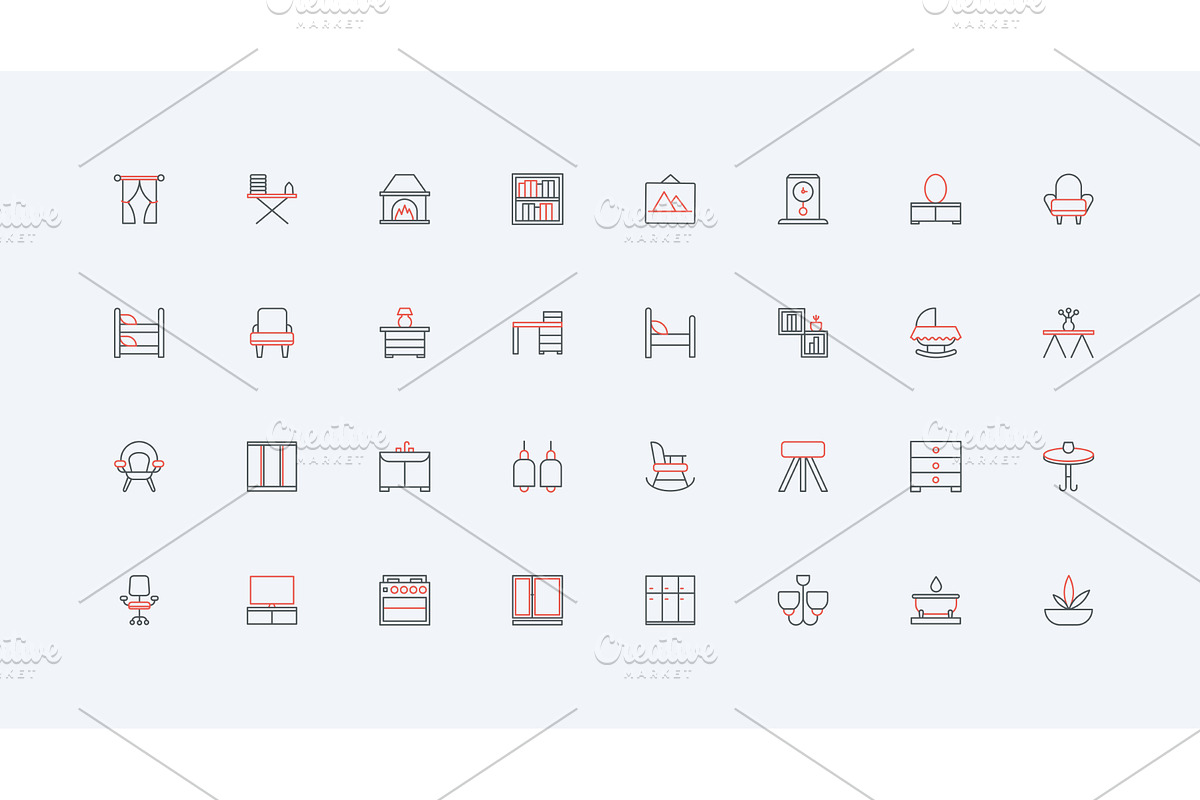 Furniture decoration interior icons, an Object Illustration by Lemberg Vector