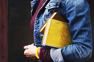 Vintage books featuring book, woman, and books