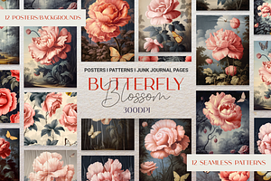 Peonies And Butterflies Digital Pack