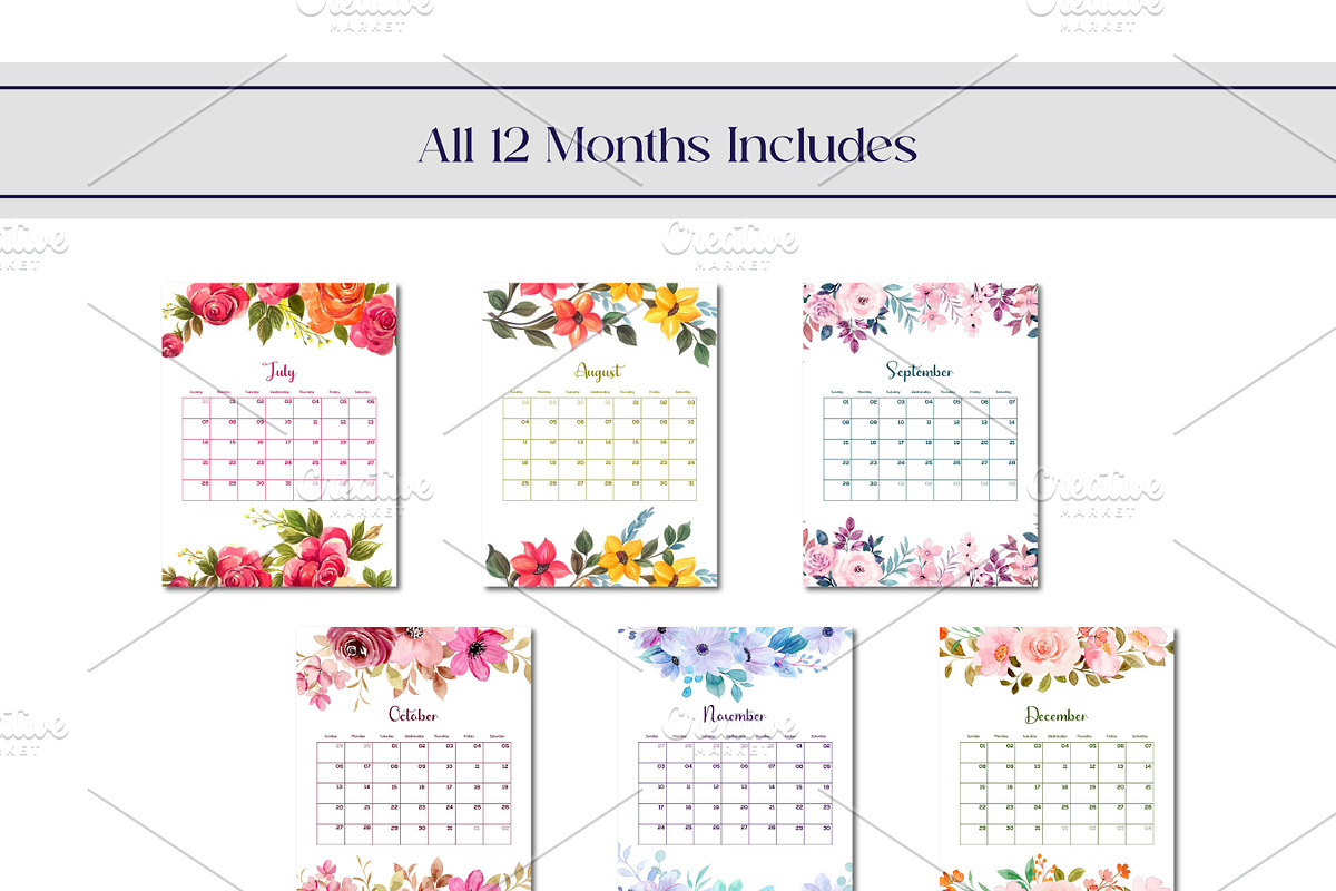 2024 Water Color Flower Calendar, an Object Graphic by Artiverge (Photo 3 of 5)
