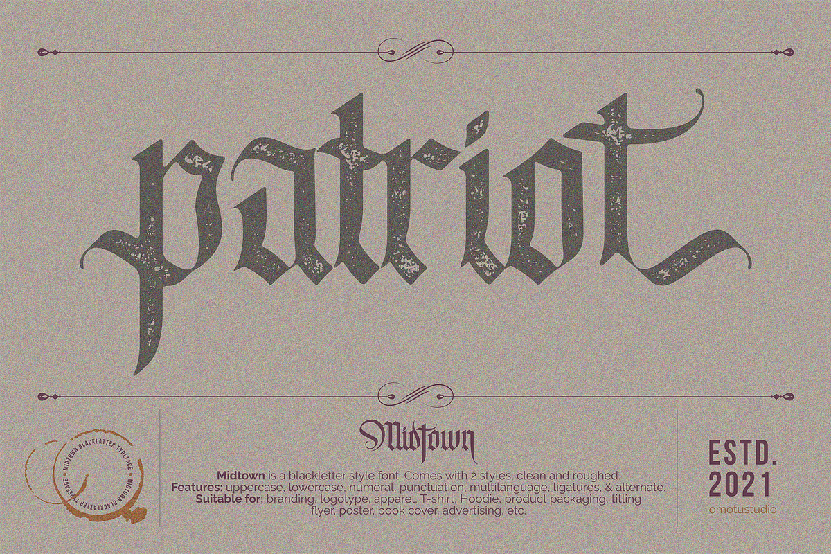 Midtown, a Blackletter Font by Omotu Studio (Photo 6 of 12)