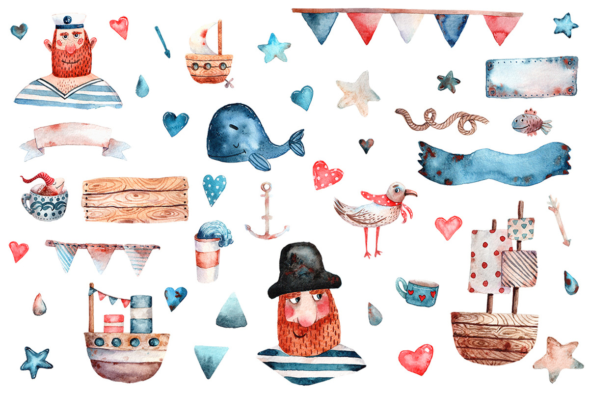 Sea Spirit - Watercolor Clip Art Set, an Illustration by Mashamashastu (Photo 6 of 6)
