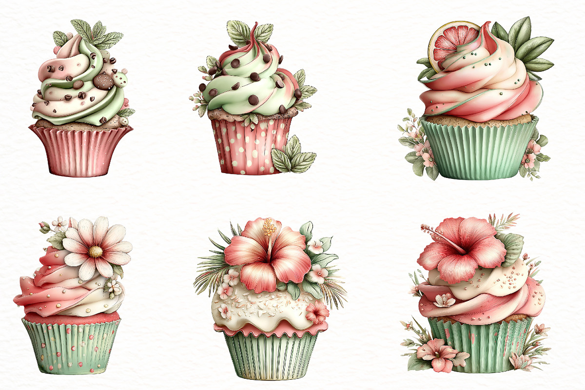 whimsical Summer cupcake clipart, an Illustration by Designworld (Photo 4 of 7)