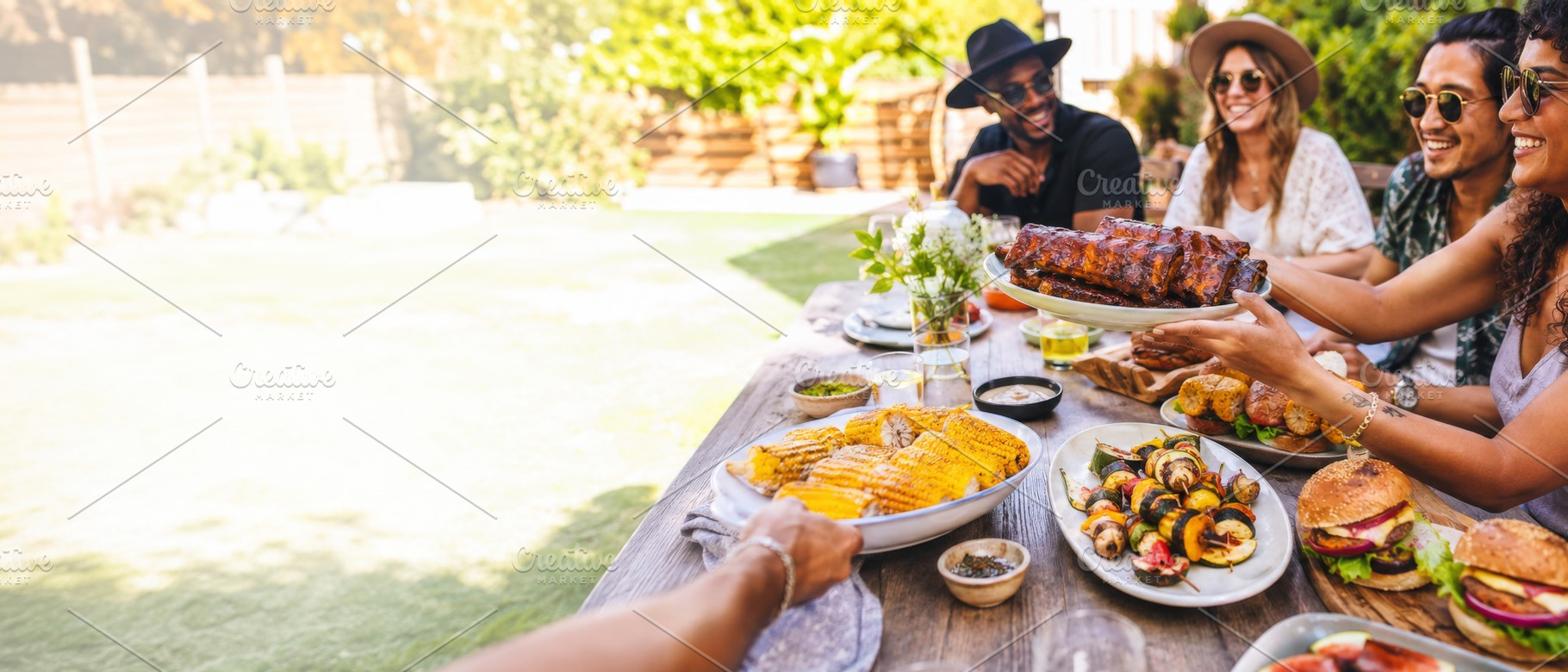 Summer BBQ gathering with friends en, a Photo by Dvoevnore photos