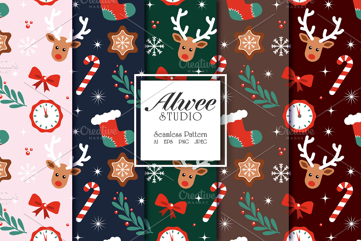 Christmas Seamless Pattern Bundle, a Pattern Graphic by Alwee Studio (Photo 1 of 9)