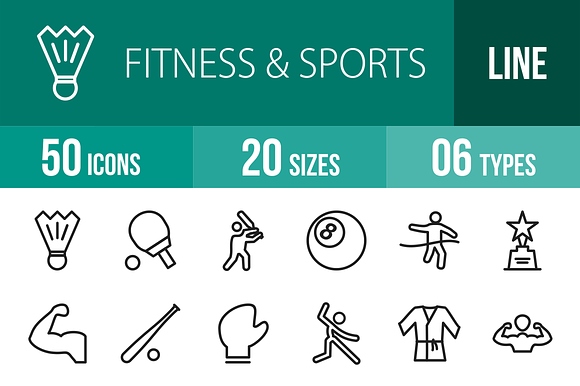 50 Fitness Sports Line Icons
