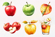Falling Apples Watercolor Clipart, an Illustration by Dream Creation (Thumbnail 2 of 6)