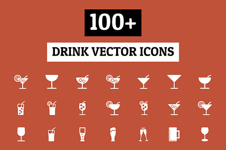 100+ Drinks Vector Icons, an Icon by Creative Stall