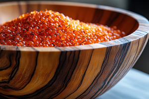 Vibrant salmon roe in a beautifully, a Photo by Tanuart