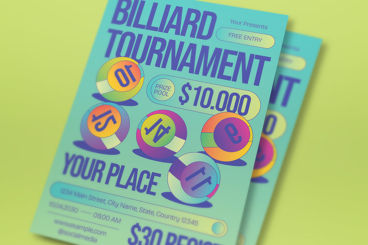 Y2K Billiard Tournament Flyer Set, a Flyer Template by graphicook (Photo 2 of 3)