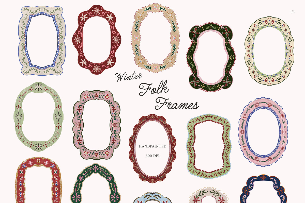 Winter FOLK Frames & Backgrounds, a Decorative Illustration by SunnyAfternoons (Photo 3 of 15)
