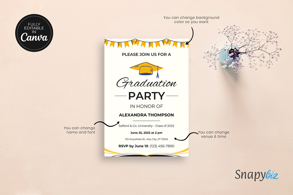 Graduation Invitation Canva Template, an Invitation Template by Snapybiz (Photo 4 of 10)