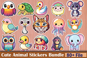 Cute Animal Stickers Bundle, an Animal Illustration by protabsorkar11
