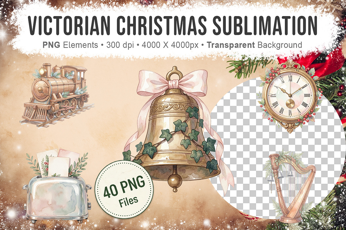 Victorian Christmas Sublimation, a Decorative Illustration by Artnoy (Photo 1 of 8)